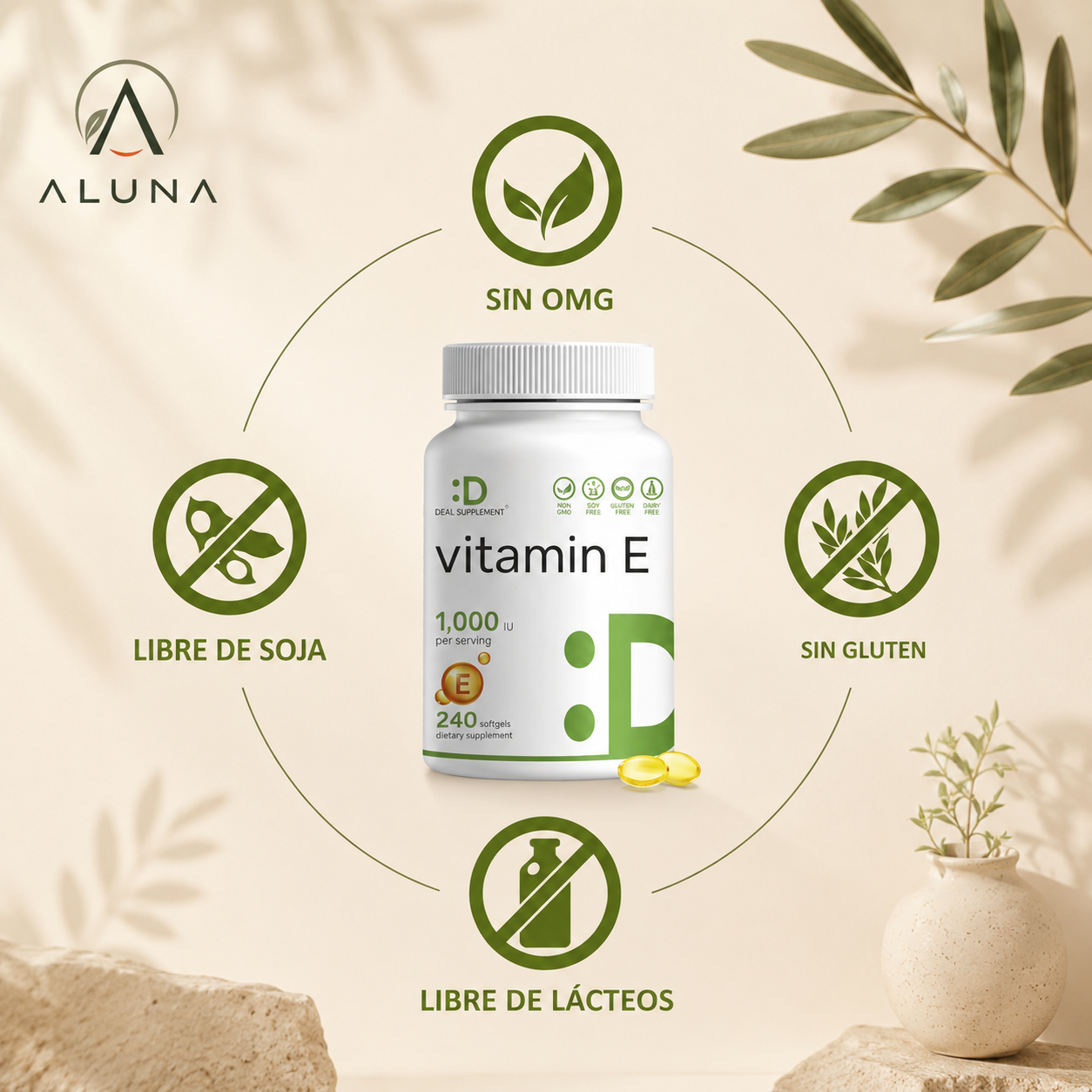 Vitamina E 1,000 IU — 240 cápsulas blandas